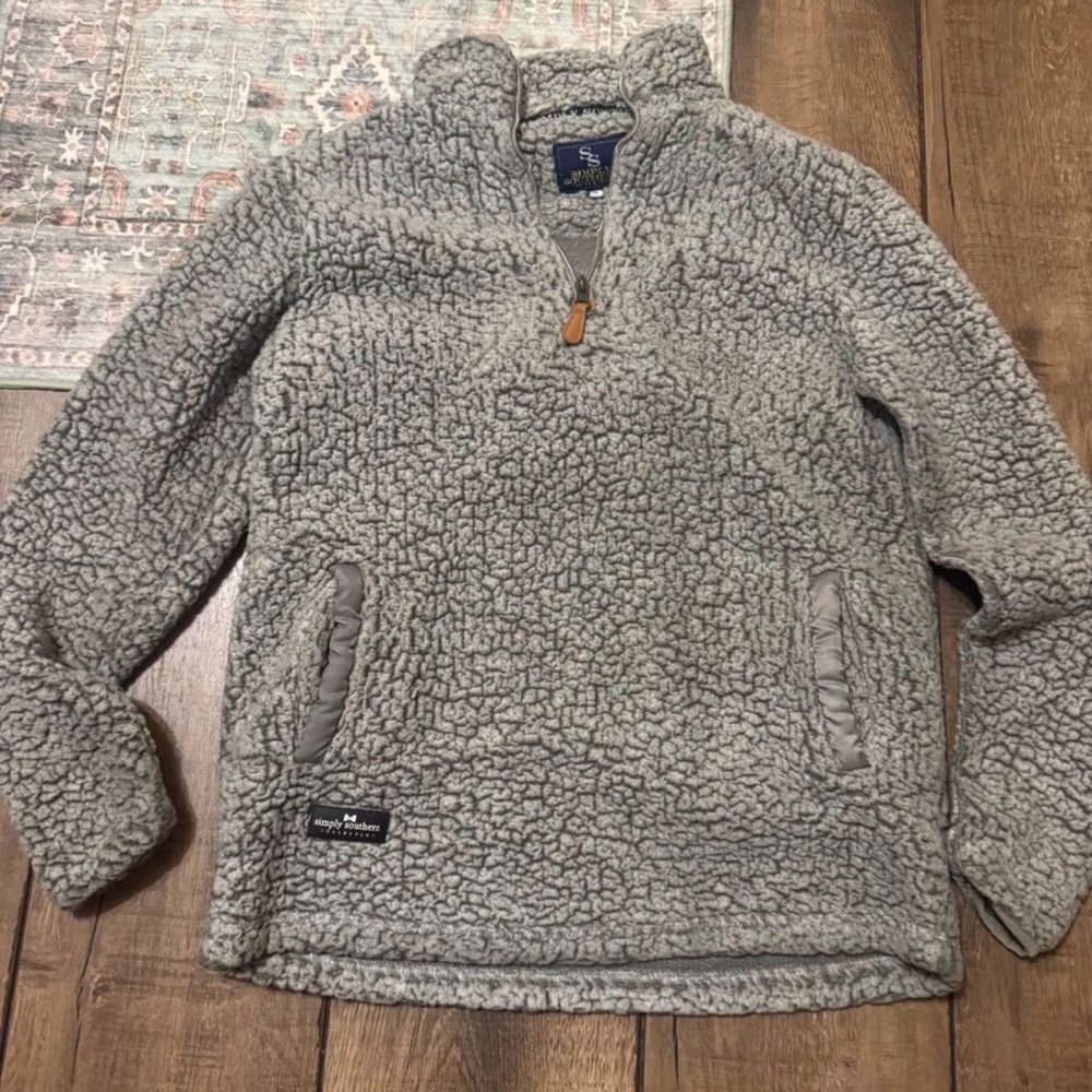 Simply Southern women’s  Gray Zip-Up Sherpa Sweater